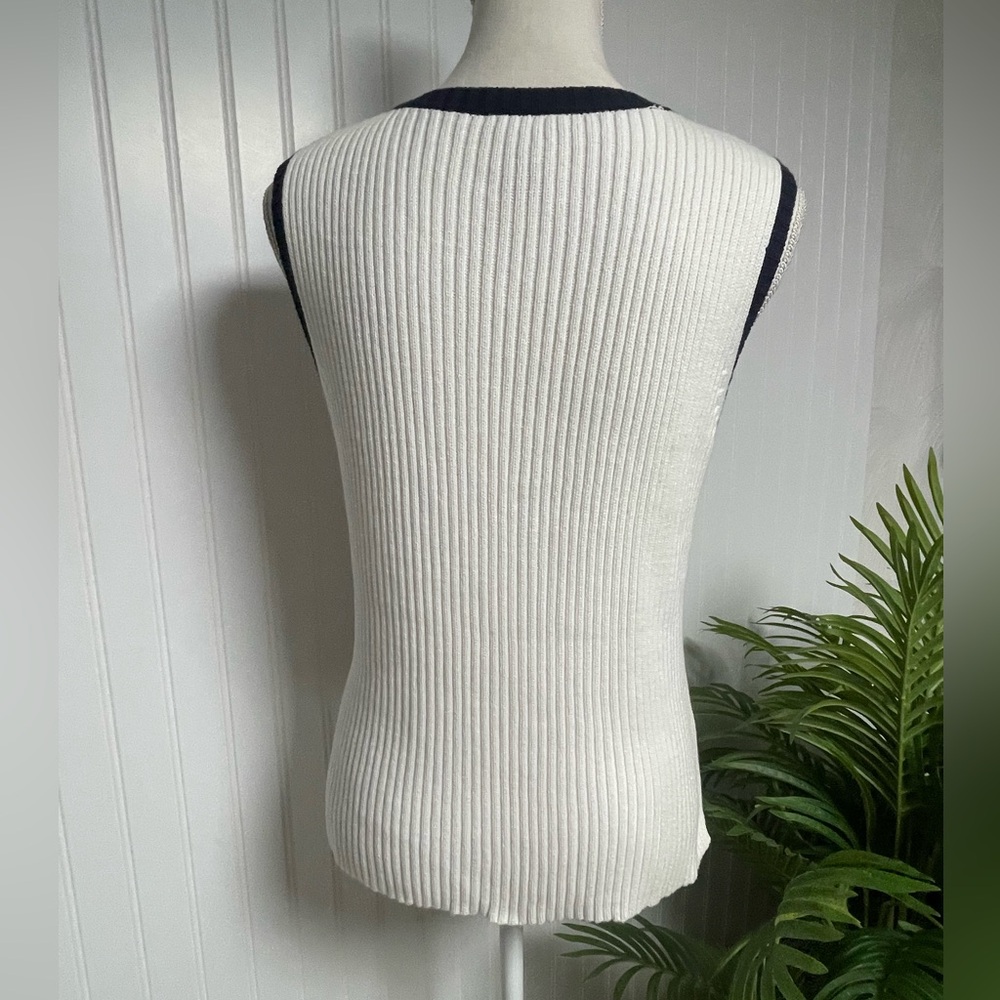 Ribbed Flag Tank Top - White with Navy Trim - Picture 2 of 7